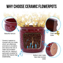 3 Pieces Ceramic Flowerpot, Planter For Patio & Garden Or Windowsills - Bean Paste Red