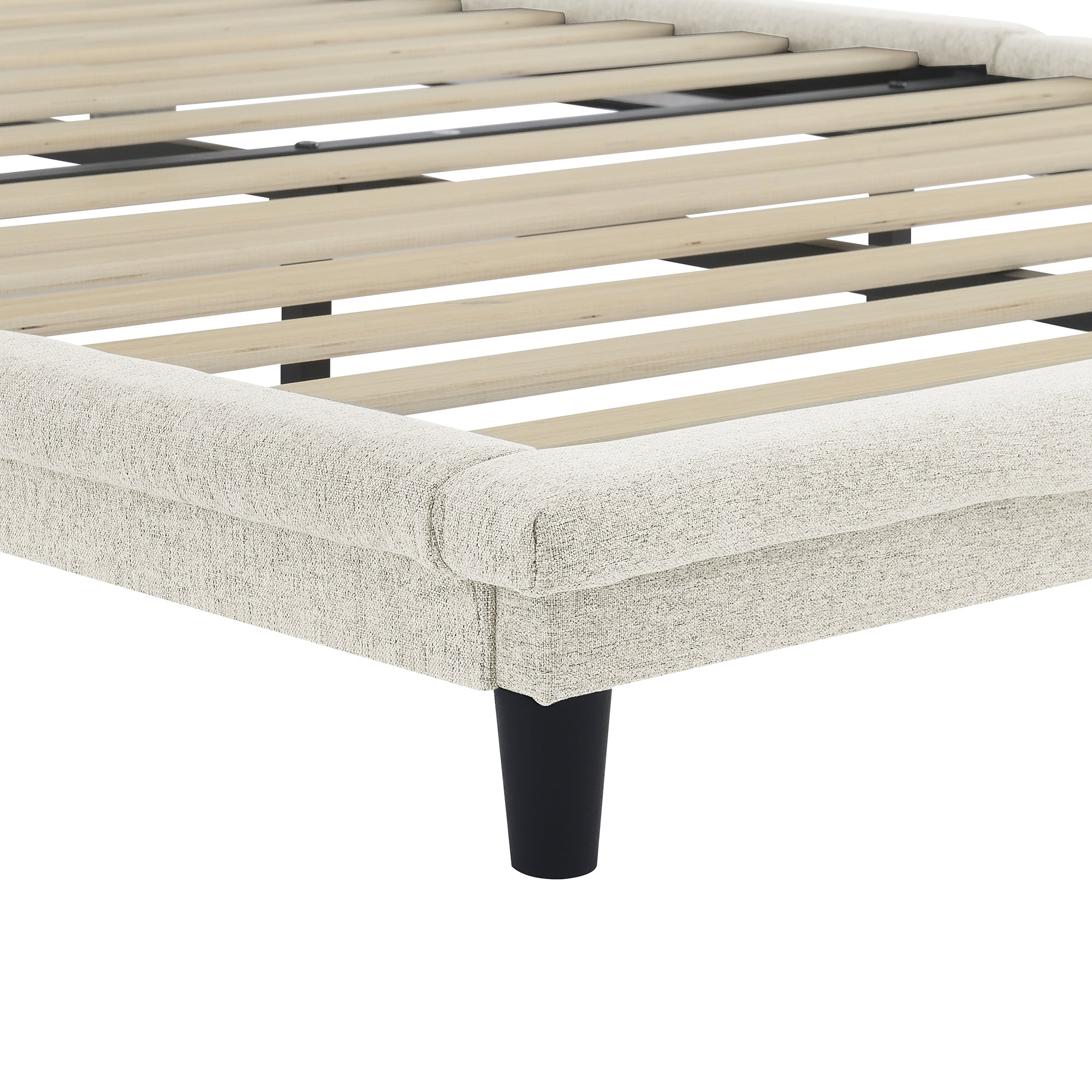 Full Size Upholstered Bed with Light Stripe, Floating Platform Bed, Linen Fabric,Beige - Atlantic Fine Furniture Melbourne FL