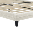 Full Size Upholstered Bed with Light Stripe, Floating Platform Bed, Linen Fabric,Beige