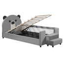 Upholstered Daybed With Bear Shaped Headboard, Hydraulic System And Breathable Mesh Fence