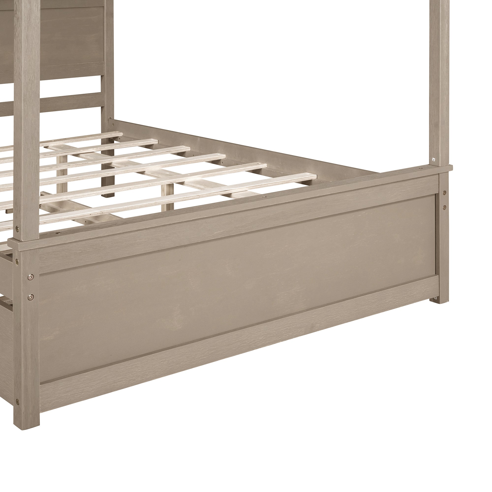 Wood Canopy Bed with Trundle Bed ,Full Size Canopy Platform bed With  Support Slats .No Box Spring Needed, Brushed  Light Brown - Atlantic Fine Furniture Melbourne FL