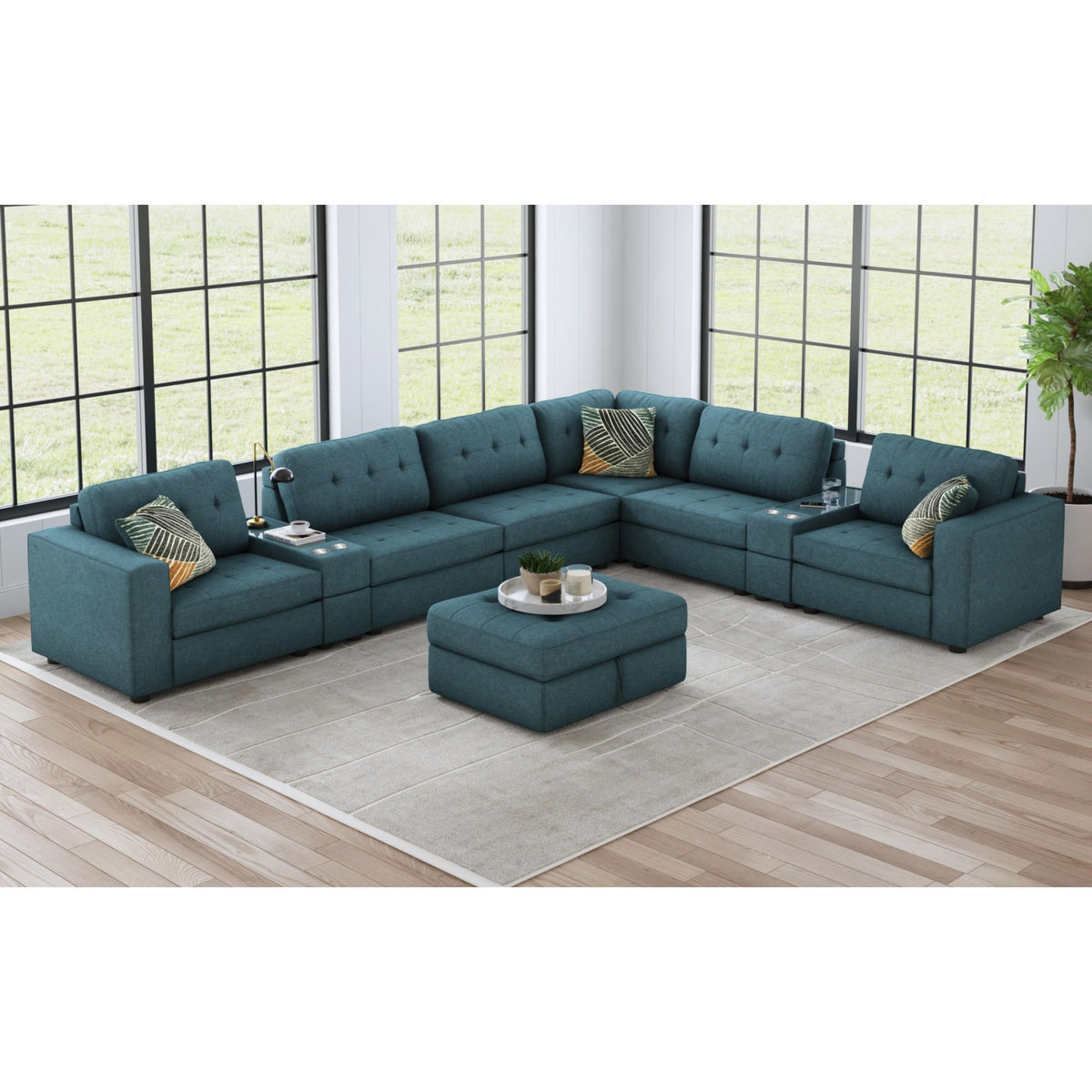 Options One Storage Ottoman in Blue by Elements International, view 4