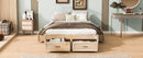 Full Size Platform Bed with 6 Storage Drawers,Antique Natural