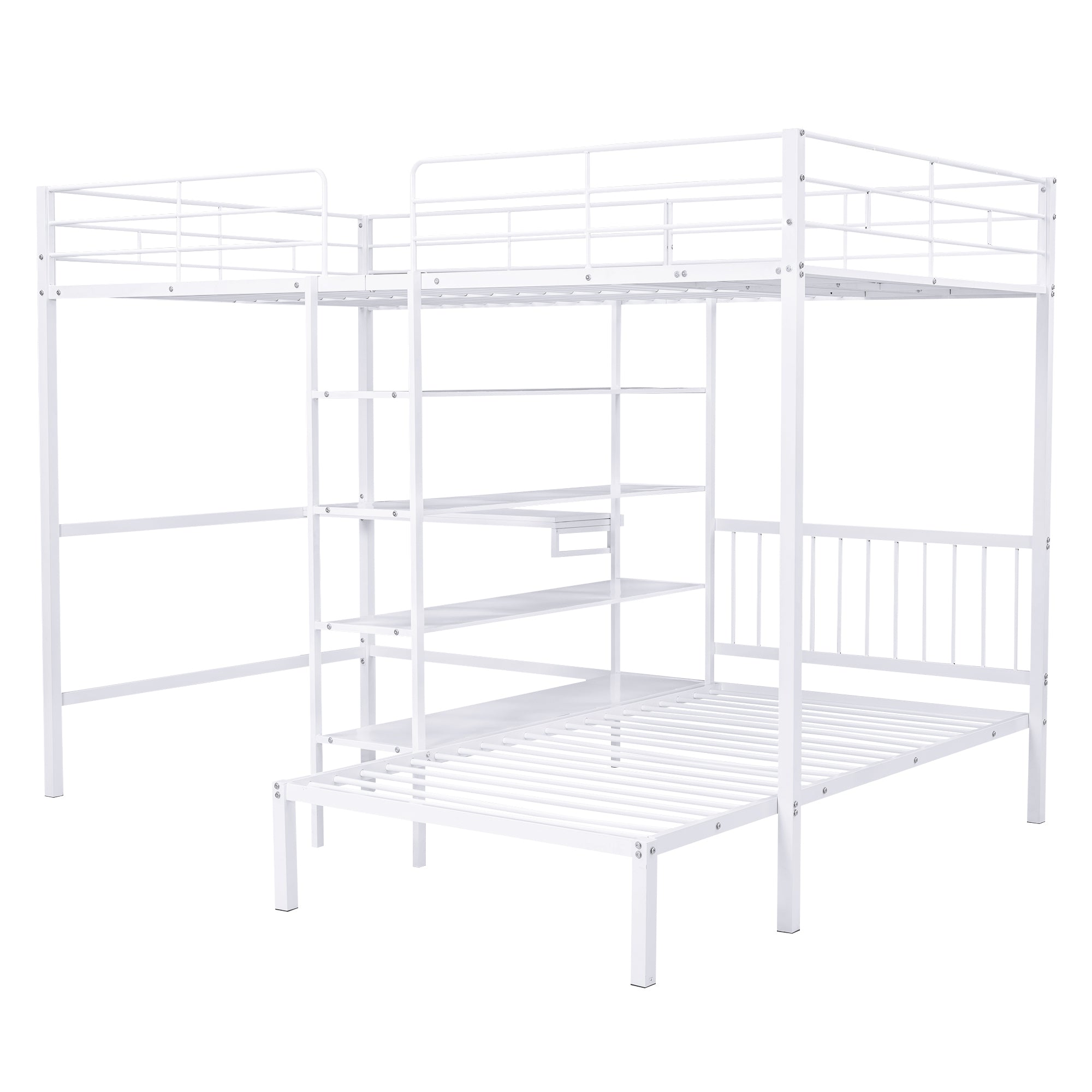 Full Over Twin Metal Bunk Bed with Built-in Desk, Shelves and Ladder, White - Atlantic Fine Furniture Melbourne FL