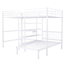 Full Over Twin Metal Bunk Bed with Built-in Desk, Shelves and Ladder, White