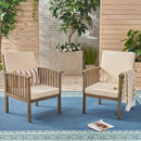 Casa Acacia Wood Club Chairs (Set of 2) With Water Resistant Cushions - Gray / Cream