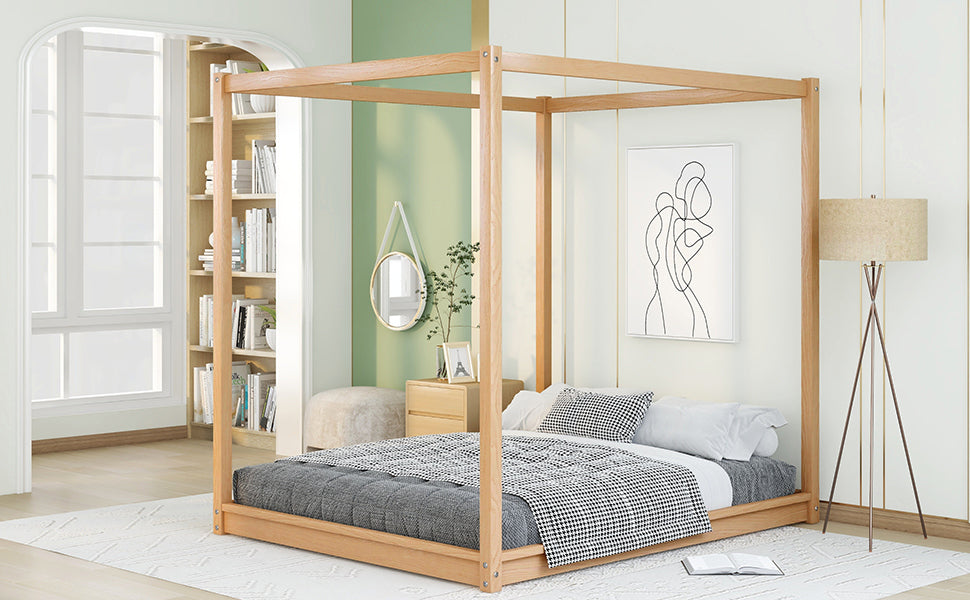 Queen Size Canopy Platform Bed with Support Legs,Natural - Atlantic Fine Furniture Melbourne FL