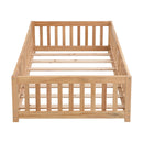 Solid Wood Floor Bed With Door And Fence For Children