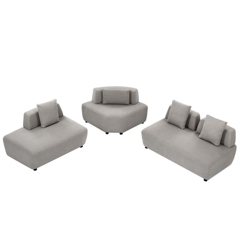 Contemporary 3 Piece Sectional Sofa Free Convertible Sofa With Four Removable Pillows For Living Room