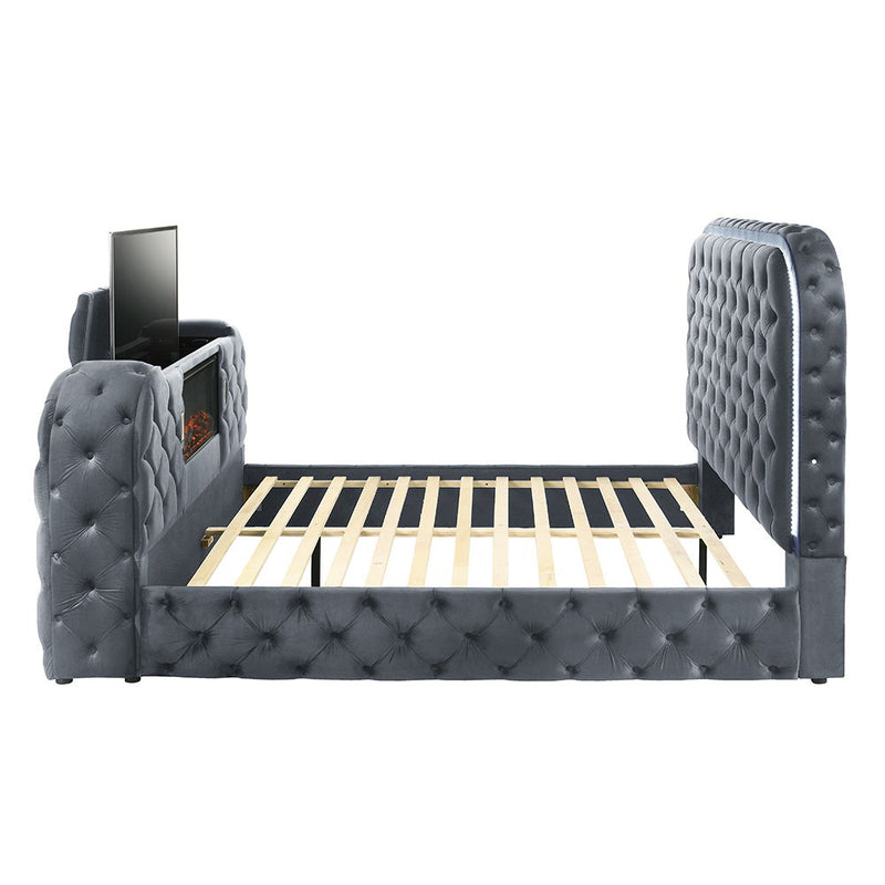 Kana - Bed With LED, Fireplace & TV Stand