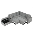 Sectional Sofa Convertible Pull-Out Sofa Bed With A Movable Storage Ottoman For Living Room