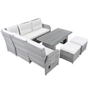 Outdoor Furniture Set Patio Rattan Furniture Set With Adjustable Table, Recliners With Extendable Side Tables And 2 Ottomans