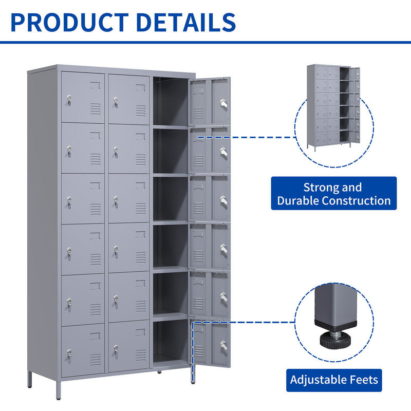 Lockers 18 Door With Lock For Employees, Storage Cabinet For Home Gym Office School Garage - Gray