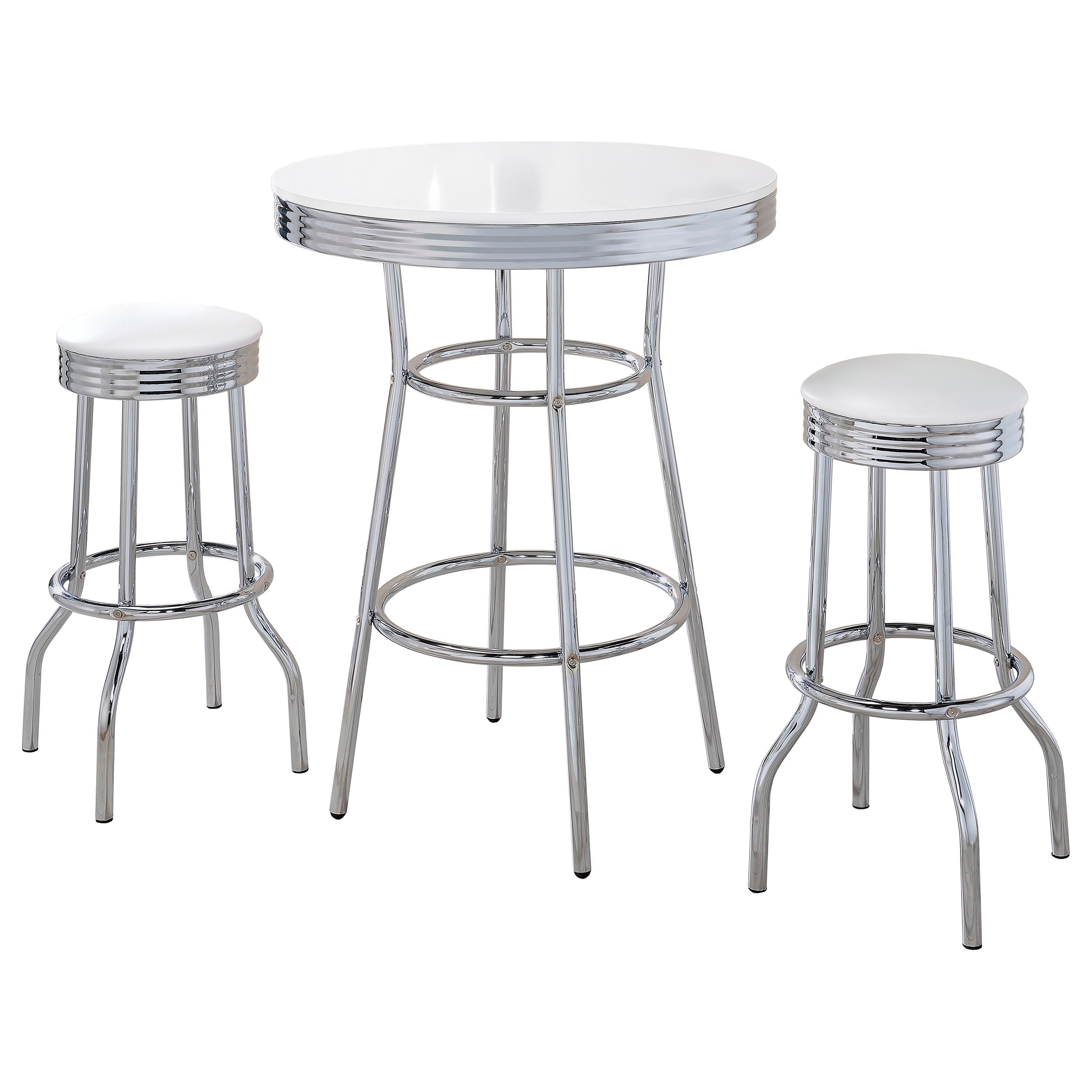 Retro 3-piece Round 1950s Bistro Pub Bar Table Set White — view 2