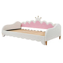 Extending Daybed With LED Lights, Modern Upholstered Princess Daybed With Crown Headboard