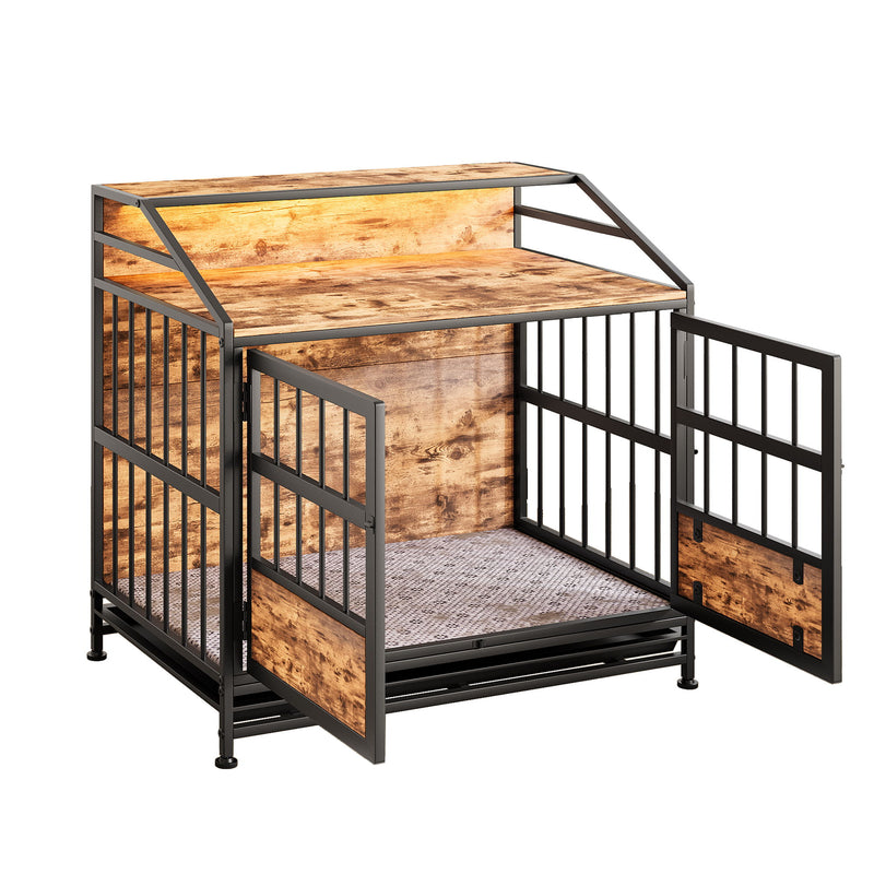 Multi Function Dog Crates With Storage, Double Doors, Indoor Dog Crate - Black Brown