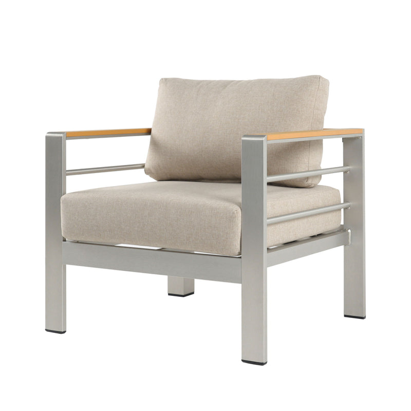 Cora - Outdoor Patio Aluminum 4 Pieces Chat Set - Beige / Natural / Silver