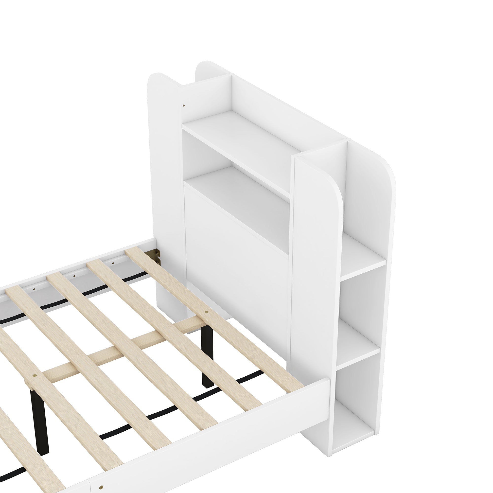 Twin Size Platform Bed with Storage Headboard,Multiple Storage Shelves on Both Sides,White - Atlantic Fine Furniture Melbourne FL