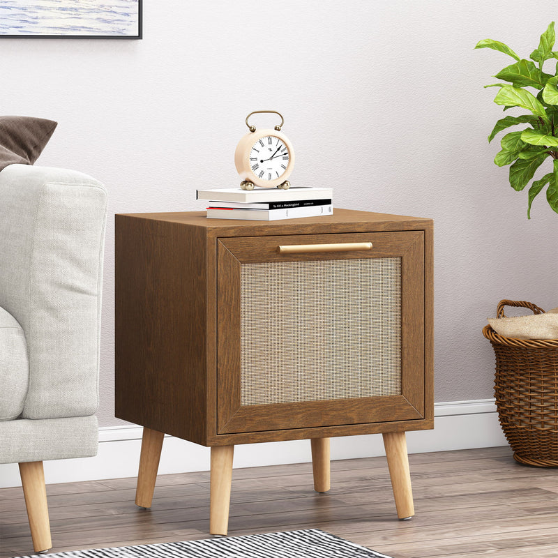 Contemporary End Table With Rattan - Walnut