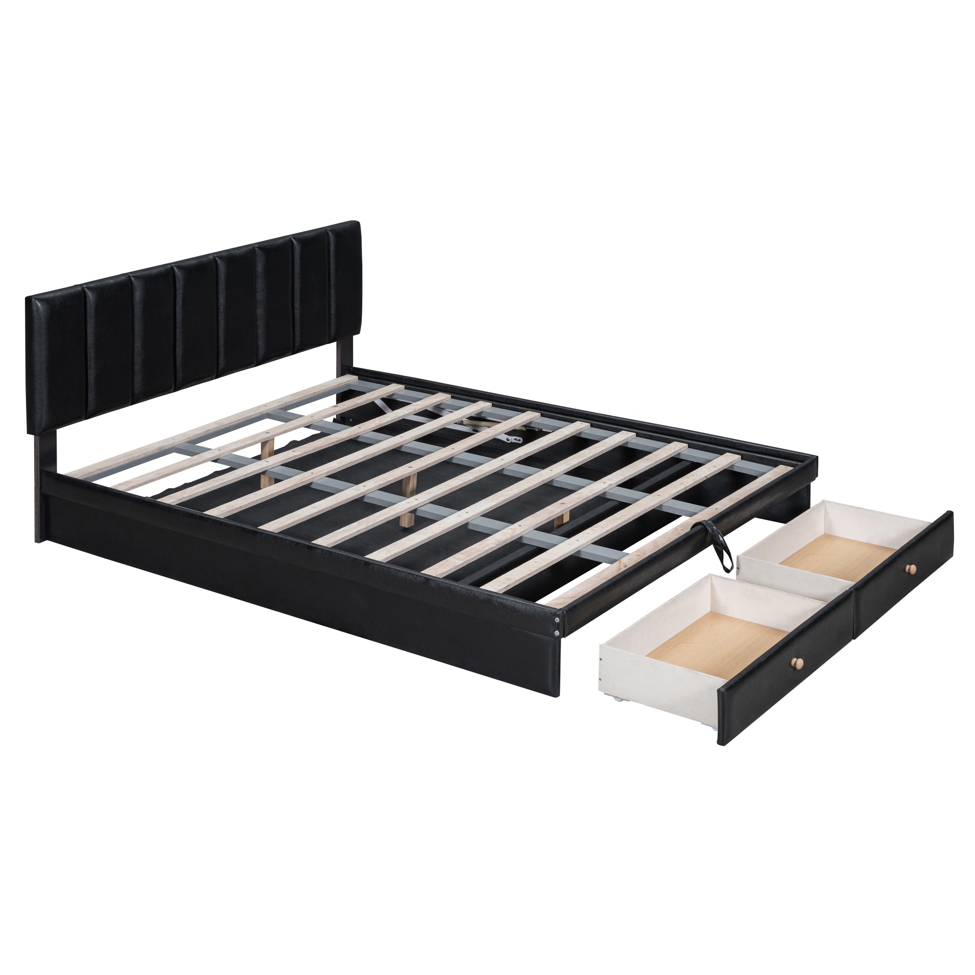 Queen Size Upholstered Bed with Hydraulic Storage System and Drawer, Black - Atlantic Fine Furniture Melbourne FL
