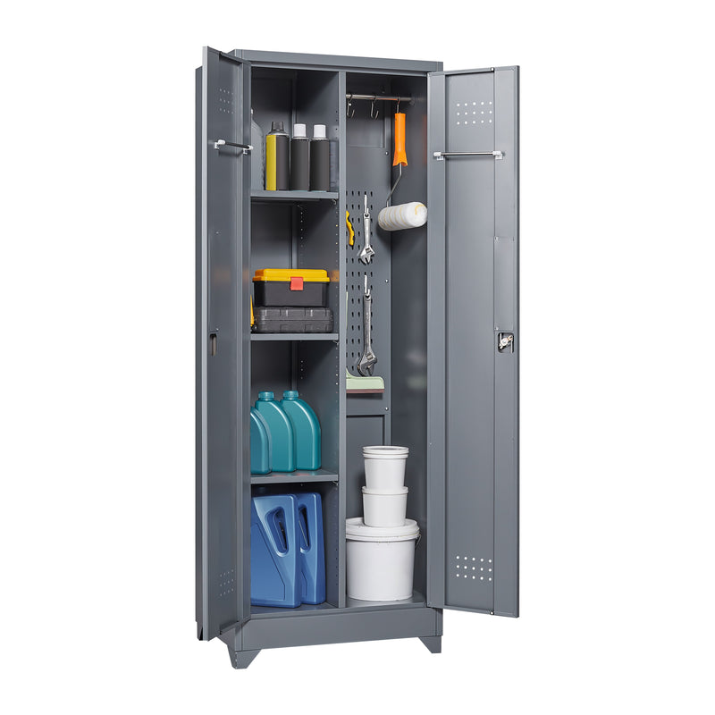 Metal Storage Cabinets, Cleaning Tool Cabinet With Locking Door, Tall Broom Tool Organizer And Storage, Large Storage Cabinet For Kitchen