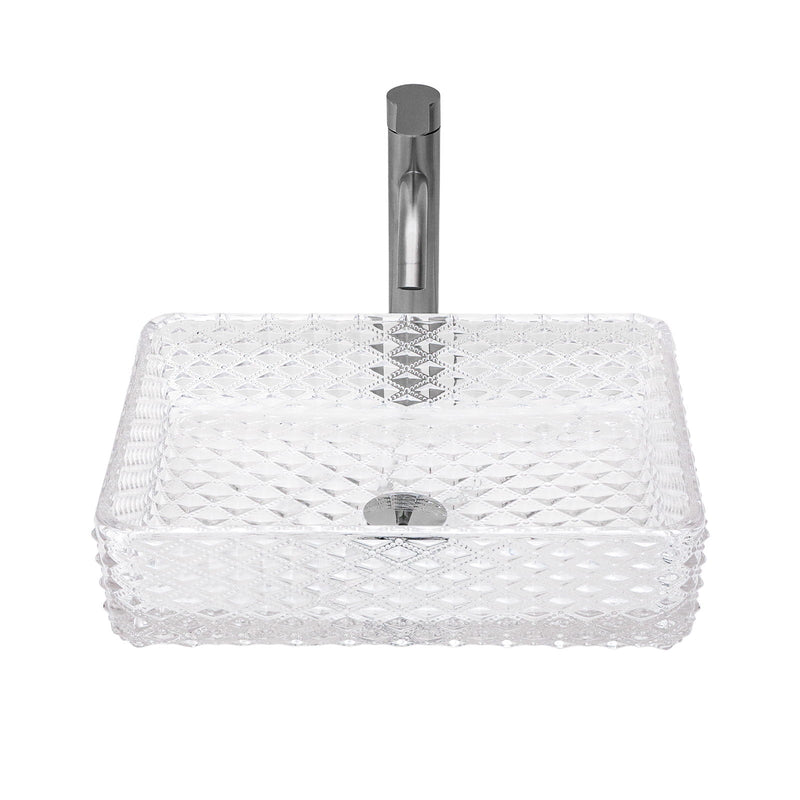 Rectangle Vessel Sink With Diamond Texture With Pop Up Drain (No Faucet) - White