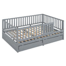 Daybed With Fence Guardrails And 2 Drawers, Split Into Independent Floor Bed & Daybed