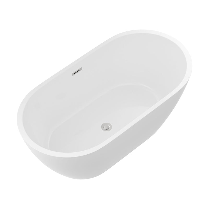 Elegant Oval Freestanding Bathtub, Overflow & Pop Up Drain
