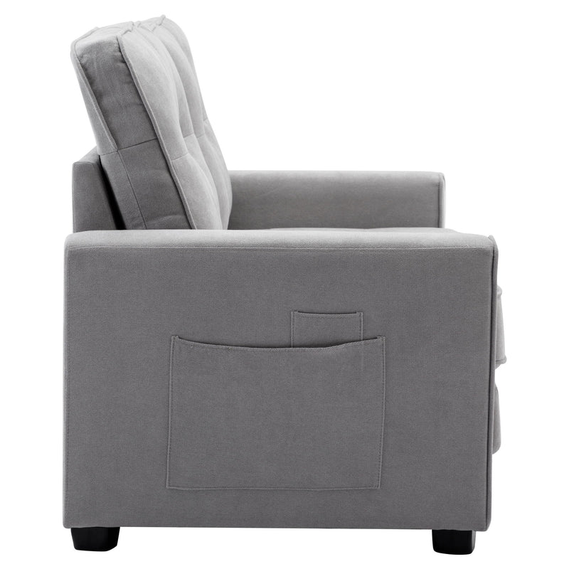 Loveseat Sofa With Pull-Out Bed Modern Upholstered Couch With Side Pocket For Living Room Office