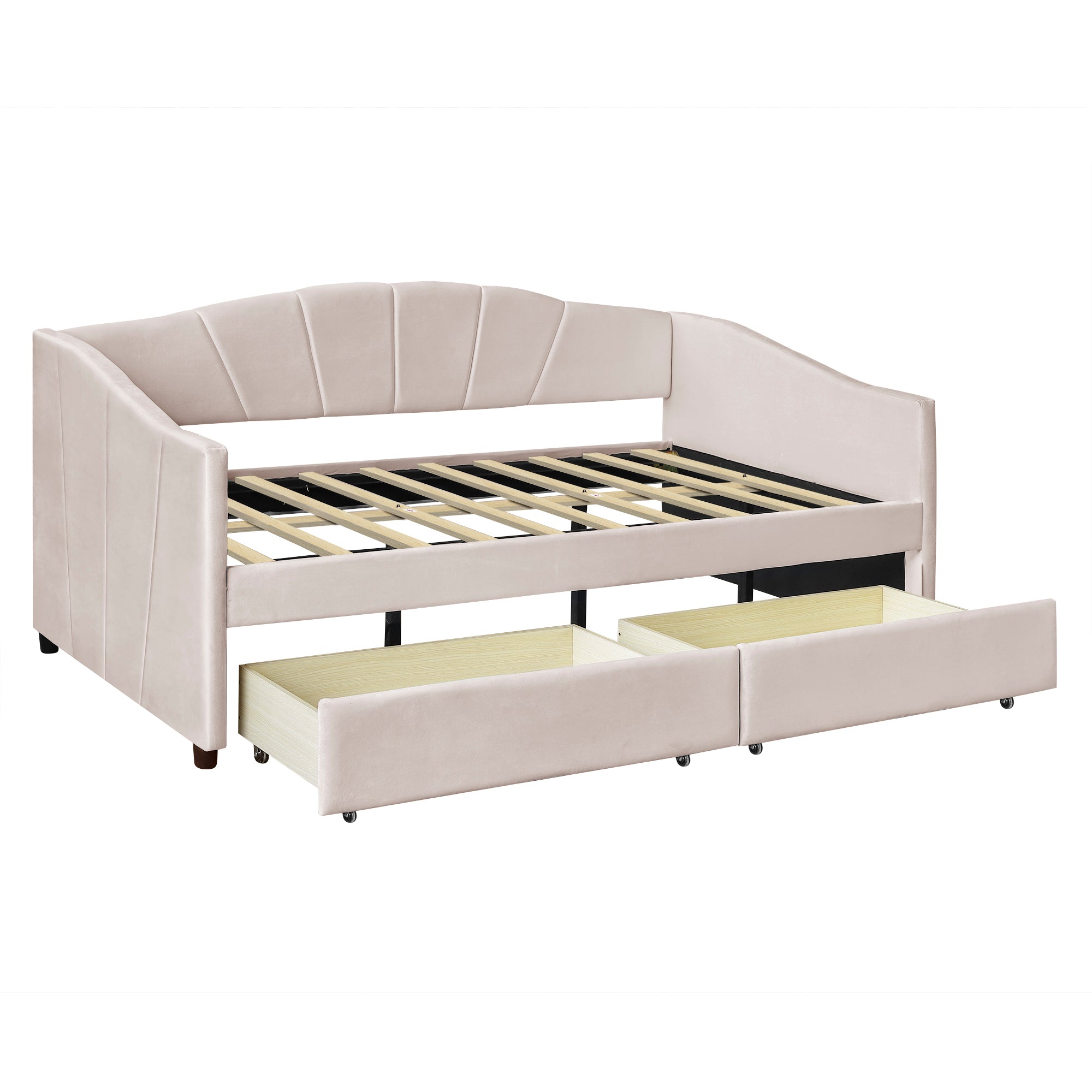 Upholstered daybed Twin Size with Two Drawers and Wood Slat  ,Beige - Atlantic Fine Furniture Melbourne FL