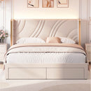 Modern Upholstered LED Bed Frame With Storage Drawers, Wingback Headboard, RGB Light