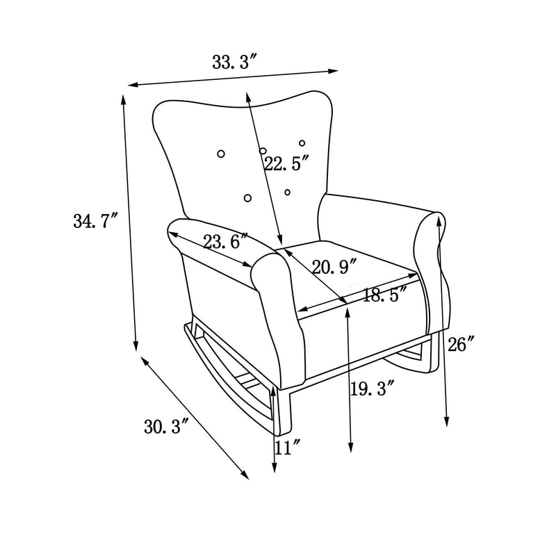 Baby Room High Back Rocking Chair Nursery Chair, Comfortable Rocker Fabric Padded Seat, Modern High Back Armchair