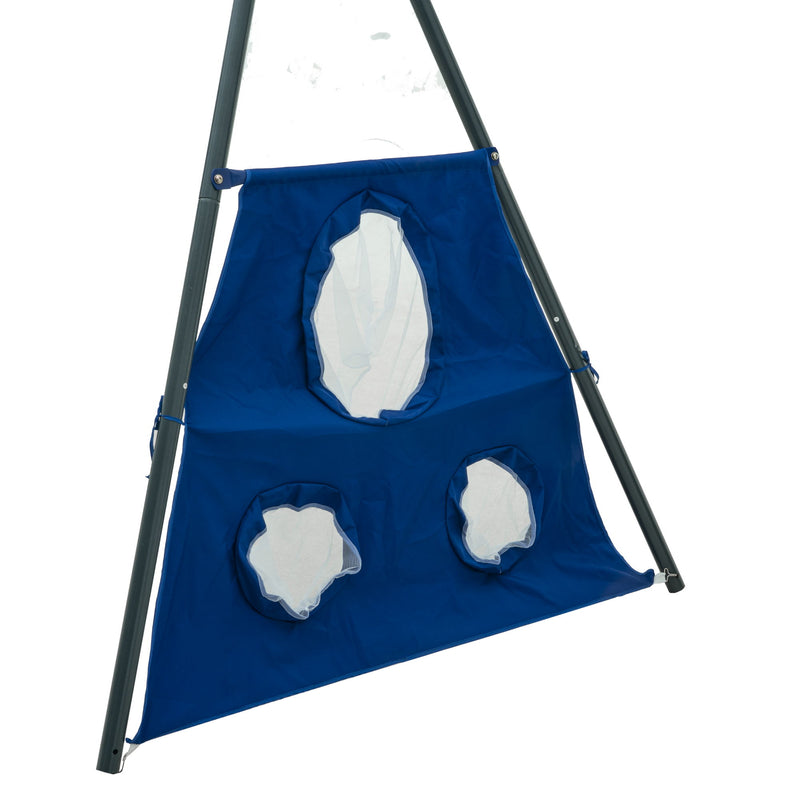 Interesting Six Function Swingset With Net Swing Metal Plastic Safe Swing Set 440Lbs For Outdoor Playground For Age 3+ With 31.5" Net Swing - Gray / Blue