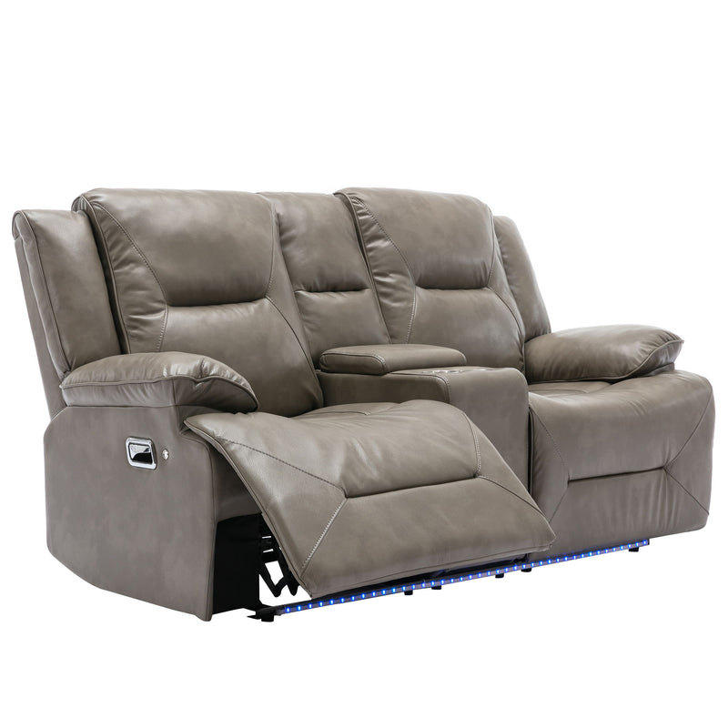 2 Seater Home Theater Recliner Manual Recliner Chair With A Led Light Strip Two Cup Holders And A Storage Box For Living Room