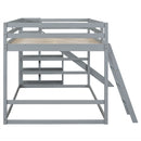Full over Full Bunk Bed with Ladder, Slide and Shelves, Gray