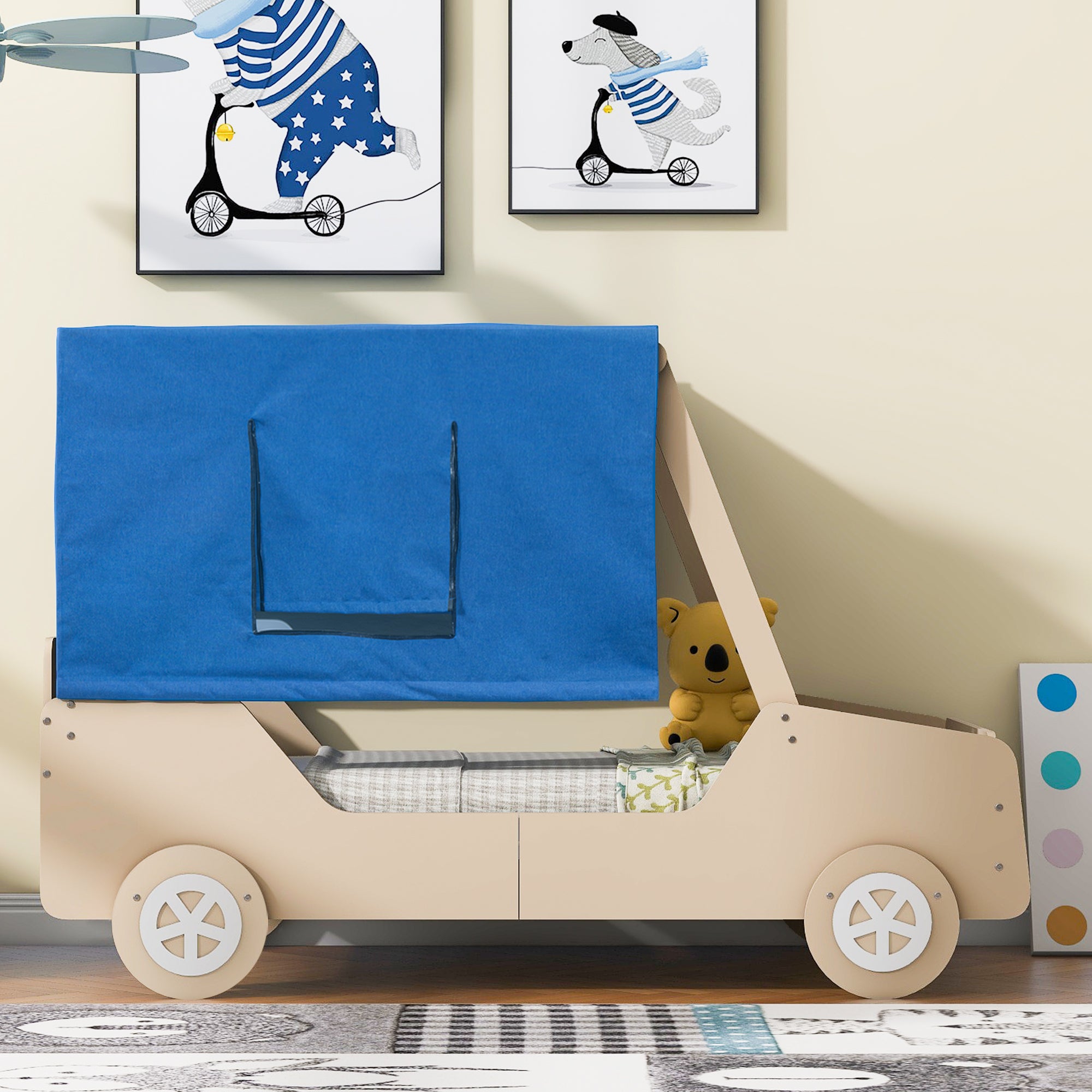 Twin Size Car Shaped Bed with Tents,Natural - Atlantic Fine Furniture Melbourne FL