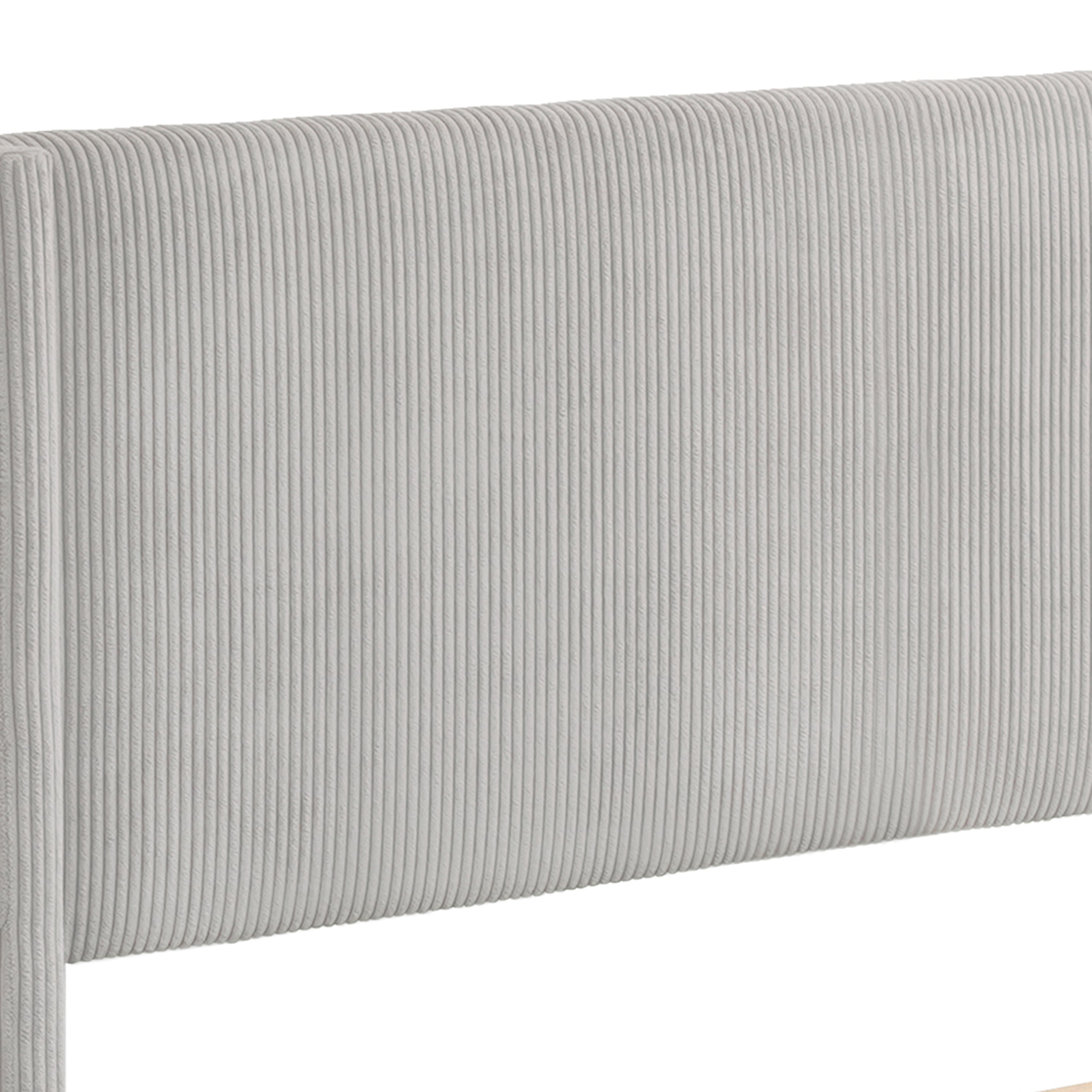 CORDUROY VELVET QUEEN FOOTBOARD DRAWER STORAGE UPHOLSTERED WINGBACK BED NO BOX SPRING REQUIRE GRAY - Atlantic Fine Furniture Melbourne FL