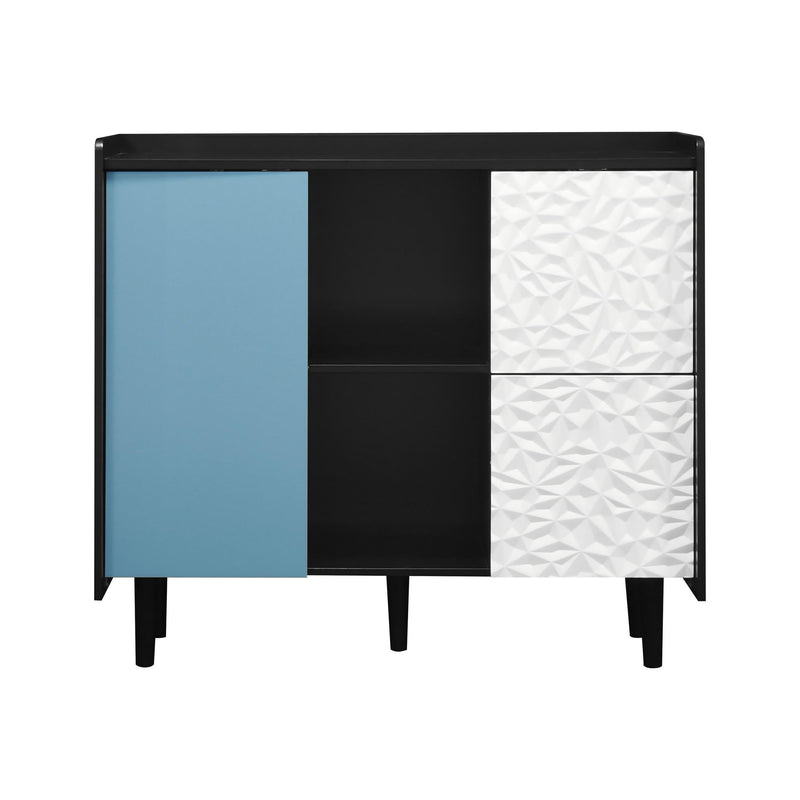 Modern Sideboard Buffet Cabinet With Red Doors And Unique Panel Styling