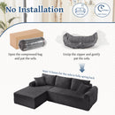 Modular Corduroy Sectional With Arched Armrests, Includes 3 Back Cushions & 2 Throw Pillows