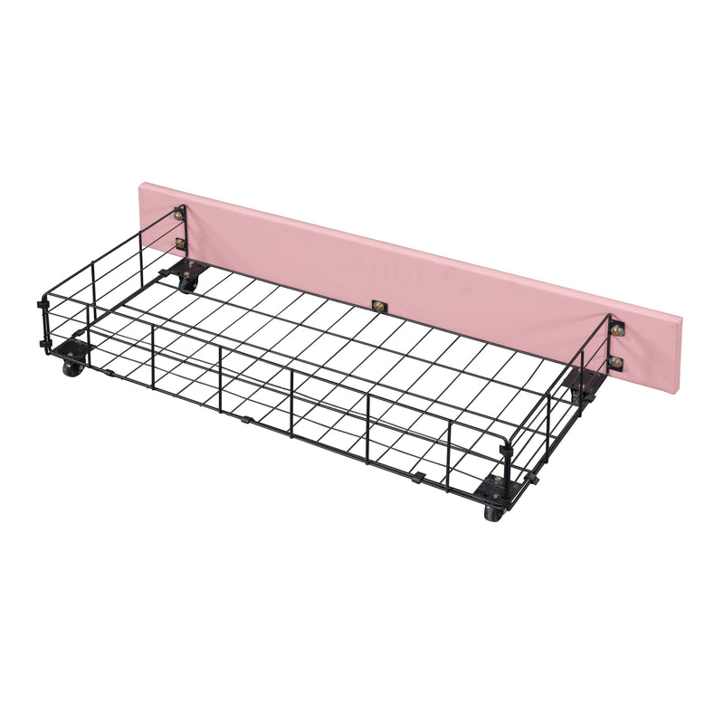 Full Size Princess Bed With Crown Headboard and 2 Drawers, Full size Platform Bed with Headboard and Footboard,White+Pink