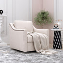 360 Degree Swivel Armchair, Skin Friendly Fabric, Ergonomic Design, Brass Nail Decorative Armchair