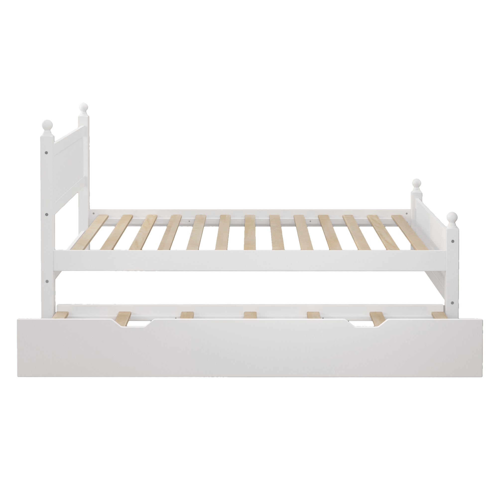Full Size Solid Wood Platform Bed Frame with trundle for Limited Kids, Teens, Adults, No Need Box Spring, White - Atlantic Fine Furniture Melbourne FL