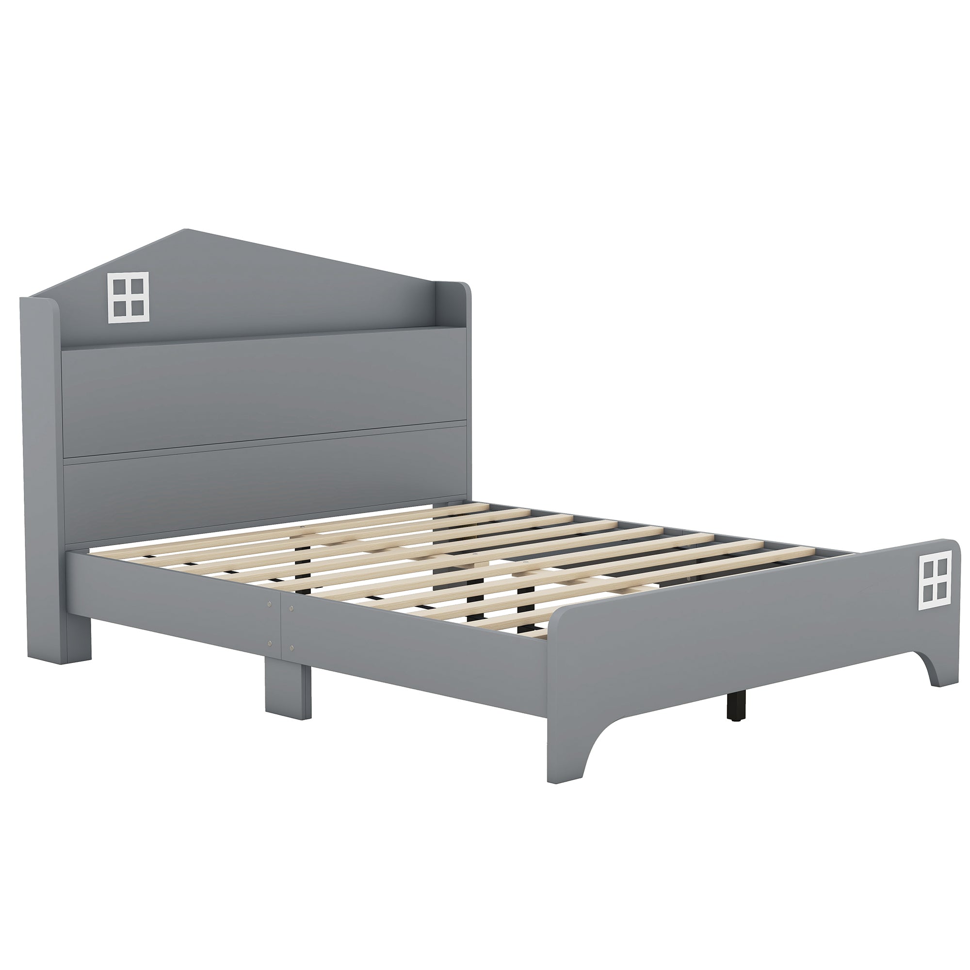 Wooden Full Size House Bed with Storage Headboard ,Kids Bed with Storage Shelf,Grey - Atlantic Fine Furniture Melbourne FL