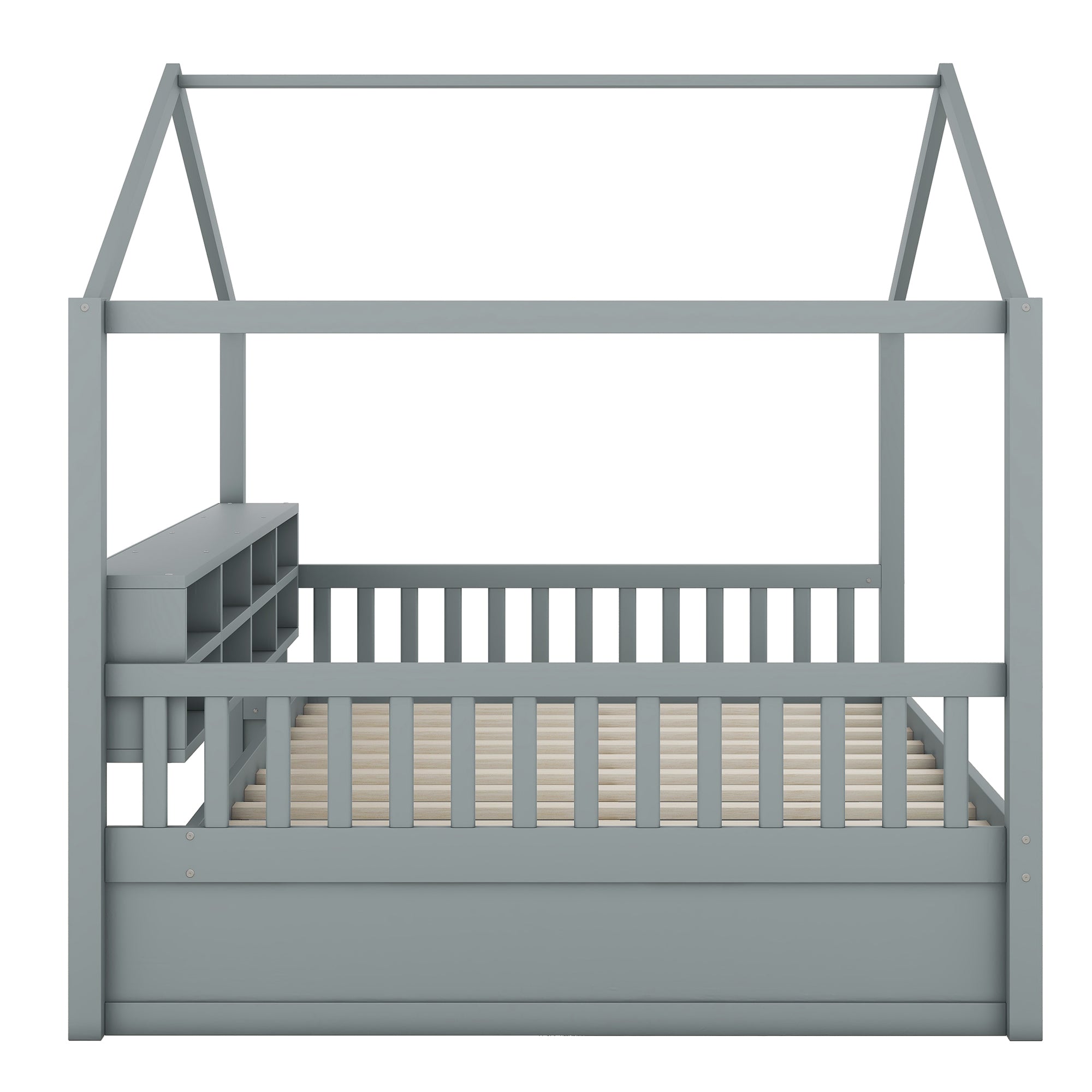 Full Size Wooden House Bed with Shelves and a Mini-cabinet, Gray - Atlantic Fine Furniture Melbourne FL
