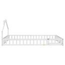 Full House-Shaped Headboard Floor Bed with Fence ,White
