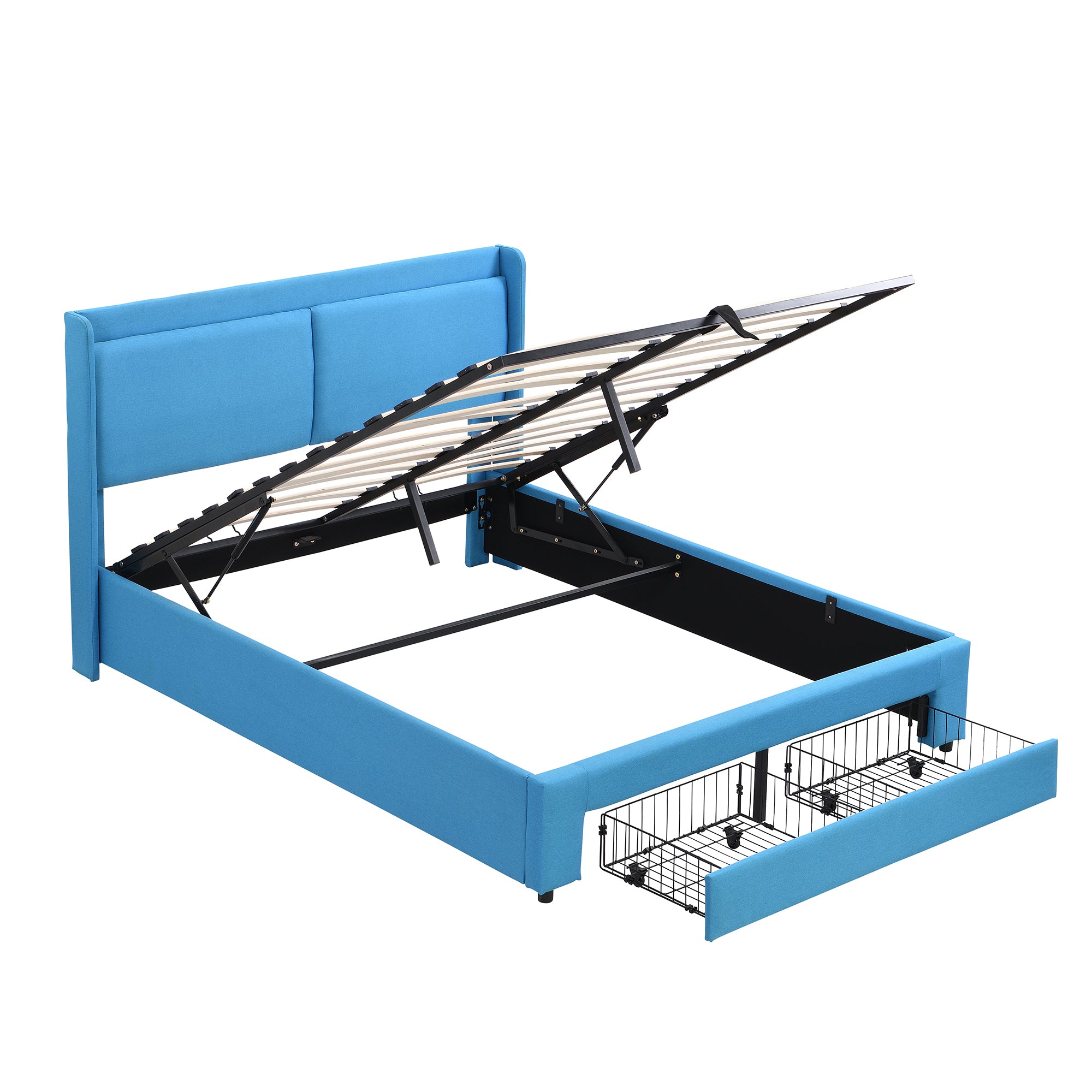 Queen Size Storage Upholstered Hydraulic Platform Bed with 2 Drawers, Blue - Atlantic Fine Furniture Melbourne FL