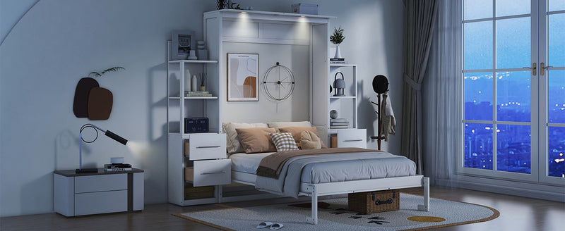 Murphy Wall Bed With LED Lights, Shelves And Drawers