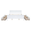 Queen Size Wood Platform Bed with 4 Drawers and Streamlined Headboard & Footboard, White