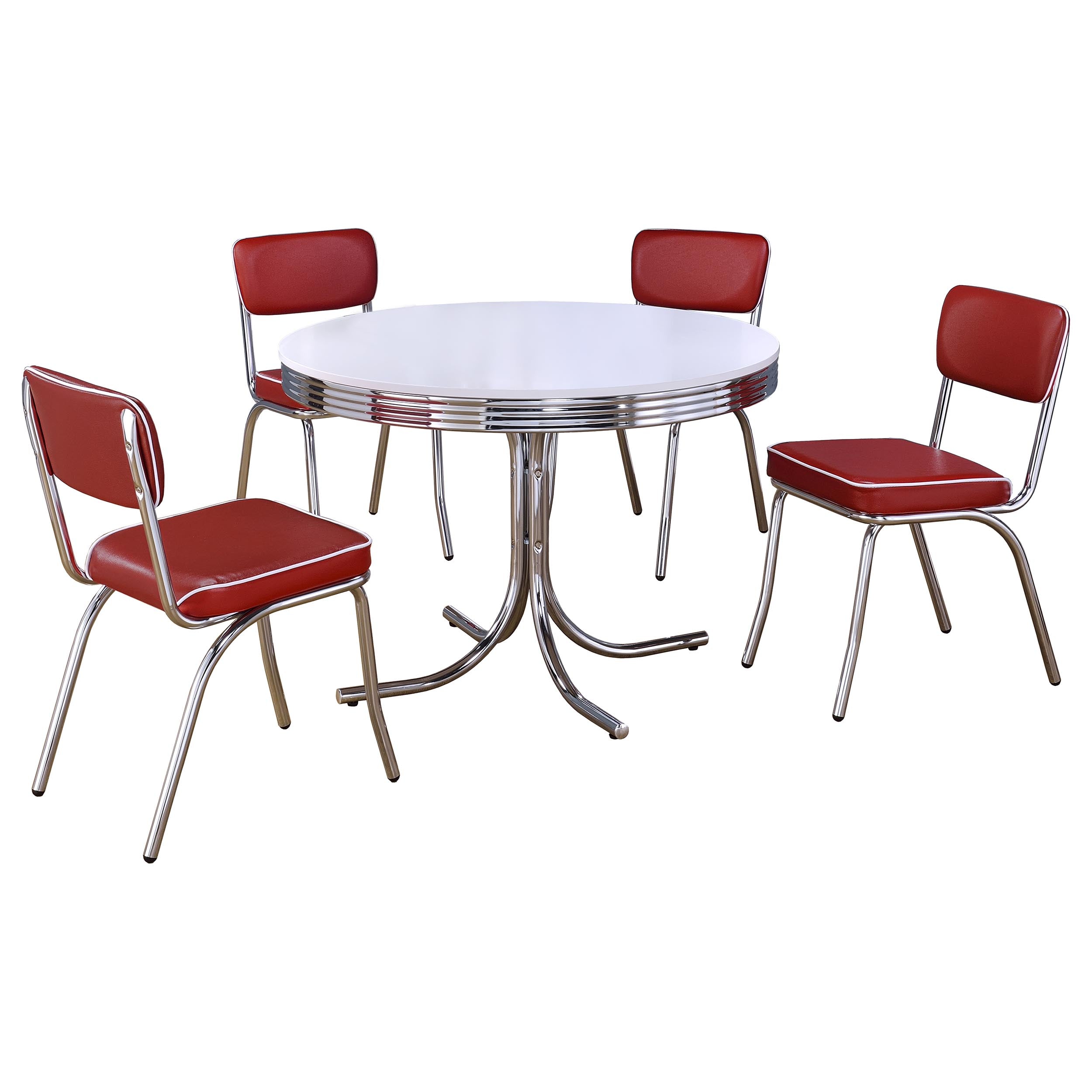 Retro 5-piece Round Dining Table Set White and Red — view 2