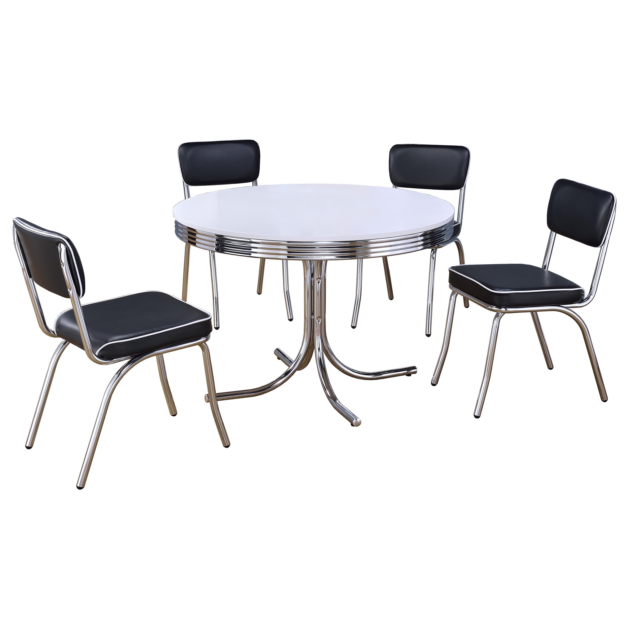 Retro 5-piece Round Dining Table Set White and Black — view 2